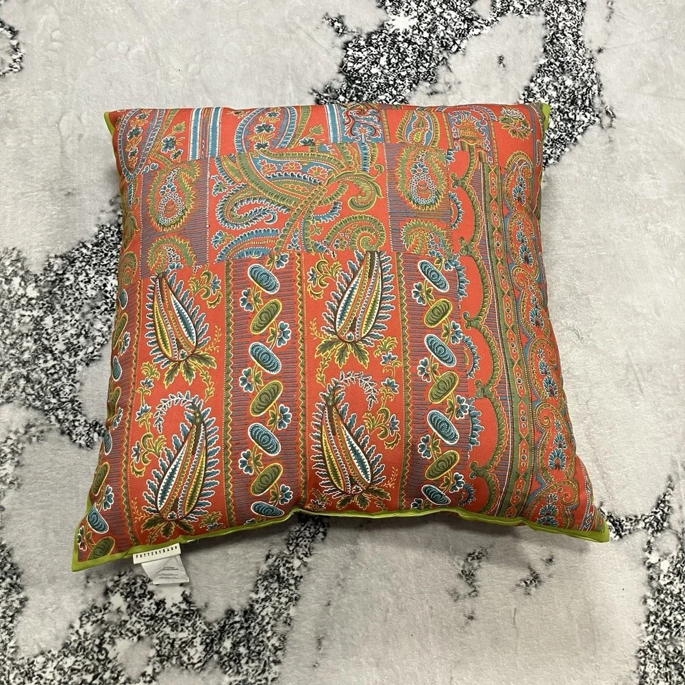 Pottery Barn Paisley Couch Throw Pillow Coral Teal‎ Green 20x20 Insert